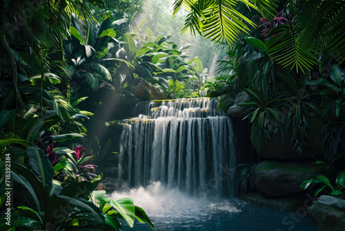 Generate a relief of a waterfall in a jungle © mila103