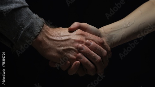  a close up of a person holding another person's hand while they both hold each other's hands.