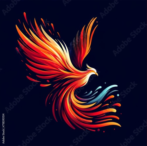 Vibrant Phoenix Illustration, Mythical Creature Concept