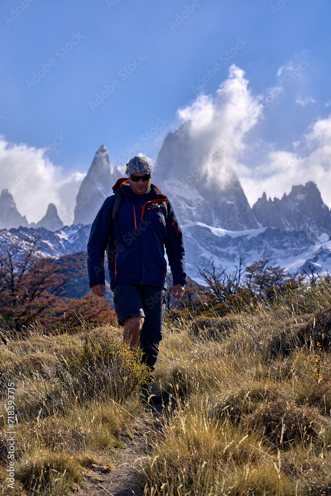 young man trekking in El Chalten, Argentina