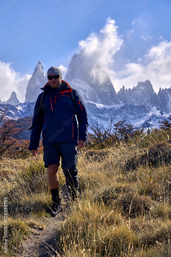 young man trekking in El Chalten, Argentina