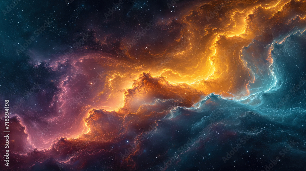 A photograph of an abstract texture resembling a cosmic landscape, where colors go from bright to