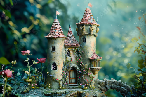 whimsical fairy tale castle, where a princess waits for her prince charming to come and rescue her from the tower