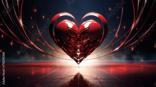  a heart shaped object in the middle of a dark room with a bright light coming through the middle of it.