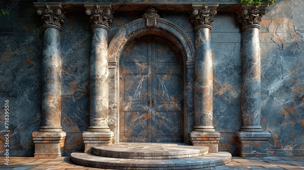 The textural image of a granite portal with mosaic patterns, like a gate into the world of stone s