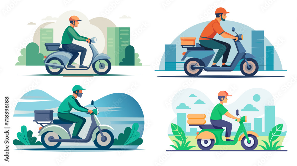 Fototapeta premium Stylish person riding scooter in urban park vector illustration