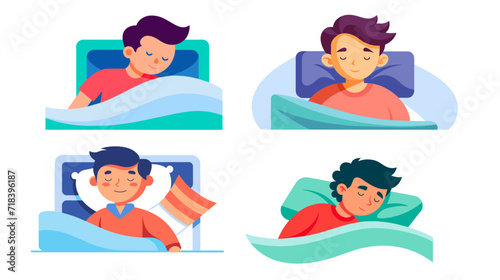 Collection of cute cartoon characters sleeping peacefully