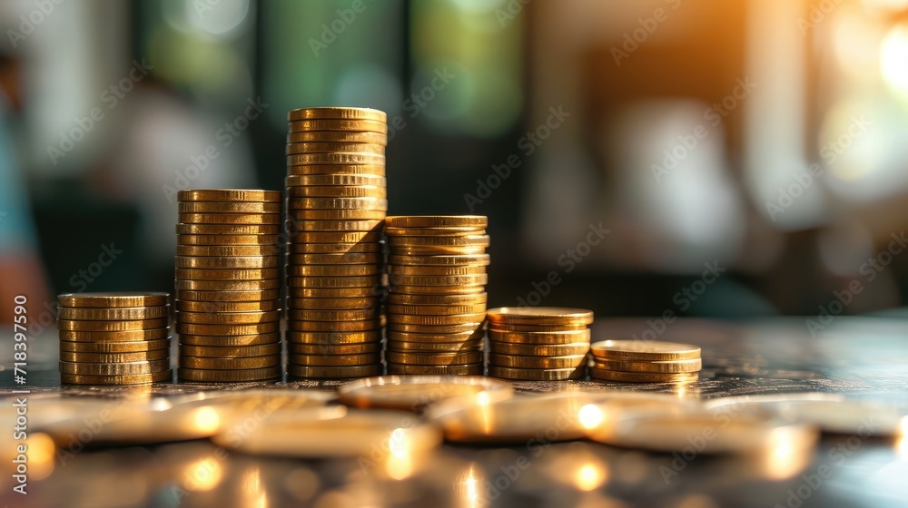 Stock funding or money saving graph with coins. Background for business ideas and design. Chart for financial investment concept Stock funding or money saving graph with coins. Background for business ideas and design. Chart for financial investment concept