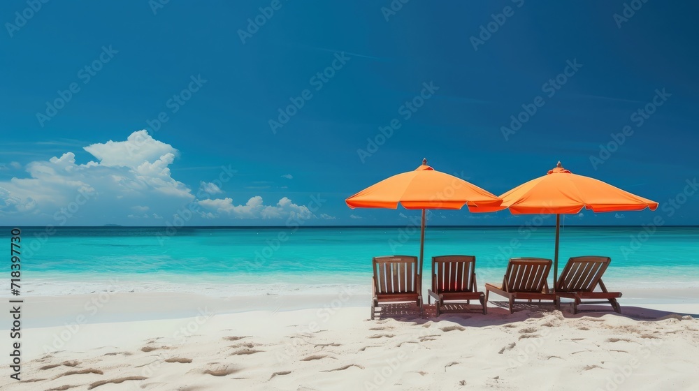 Vacation holidays background wallpaper - two beach lounge chairs under tent on beach Vacation holidays background wallpaper - two beach lounge chairs under tent on beach