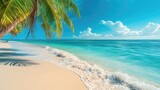 Tranquil beach scene. Exotic tropical beach landscape for background or wallpaper. Design of summer vacation holiday concept.