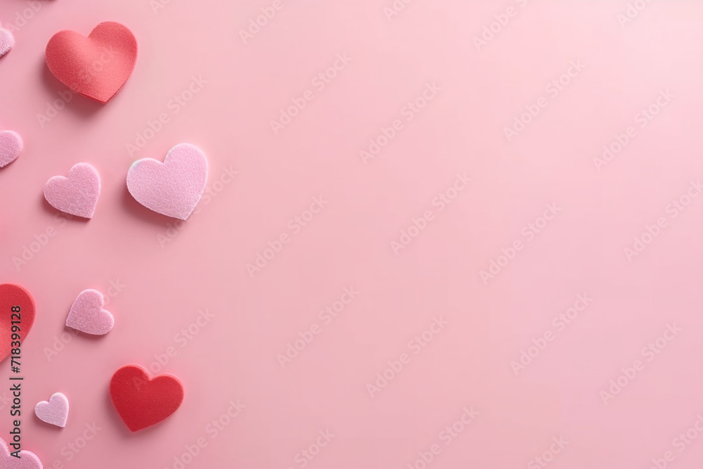 Assorted hearts on a pink background symbolizing love and celebration.