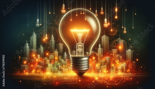 Illuminated Cityscape Inside Light Bulb, Innovation Concept