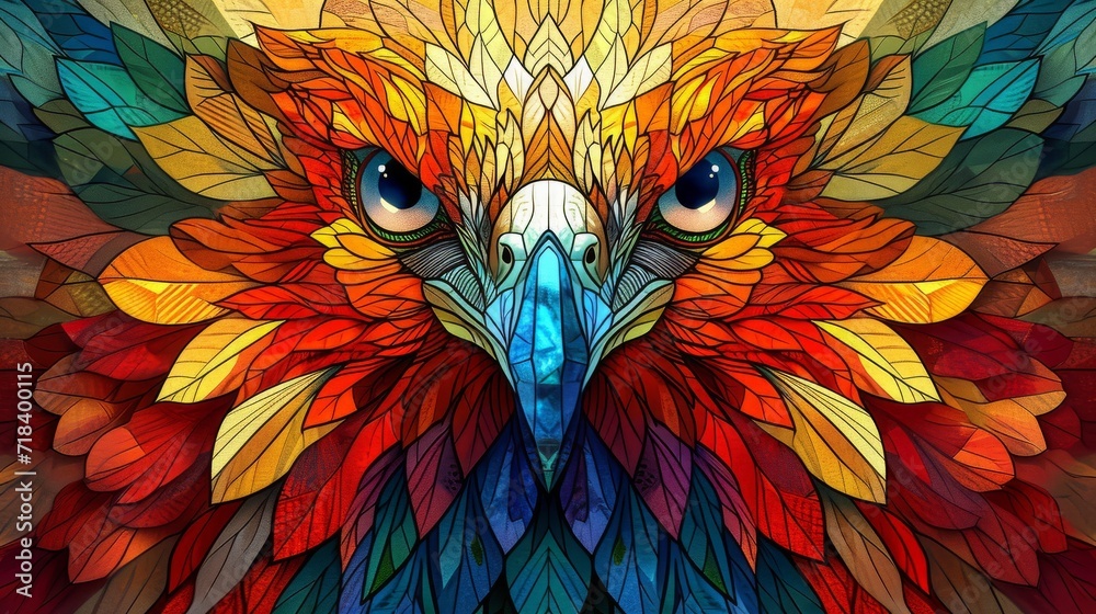 Obraz premium Stained glass window background with colorful Eagle abstract. 