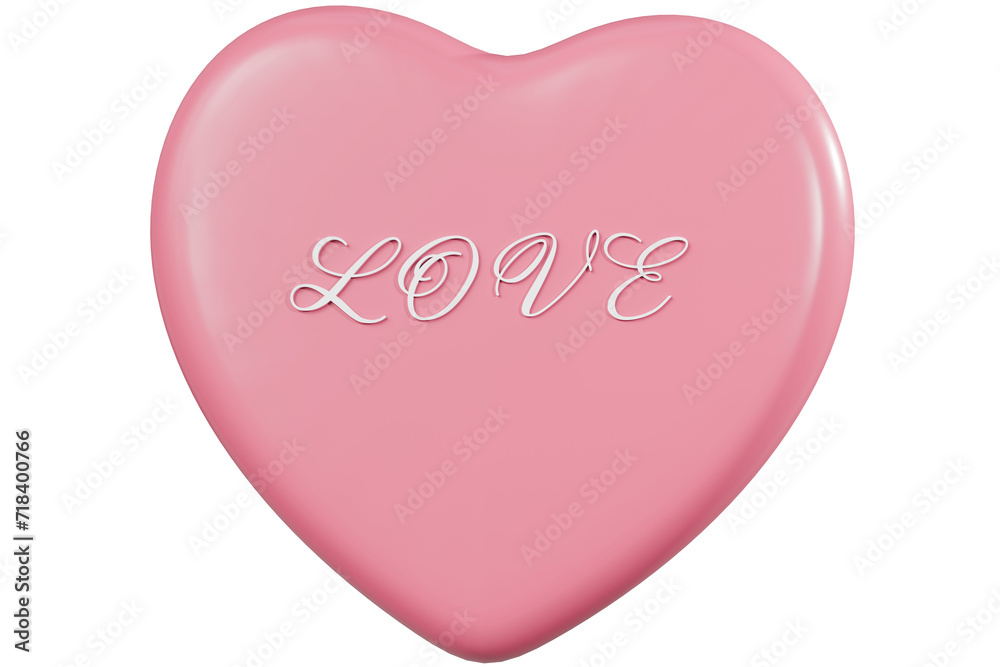 3d Hearth with love text on font of heart symbol icon. Hearth with love text on font of heart icon.Valentine day 14 February concept 3d icon. isolated pink pastel background. 3d rendering illustration