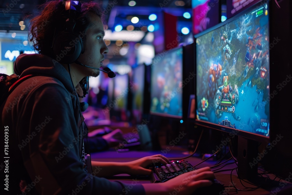 Capturing the excitement of the gaming industry event with live-action players, expertly hand-edited for an engaging perspective generative ai