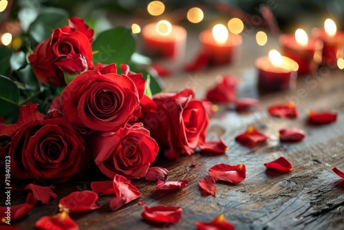 Red Roses on Wooden Table