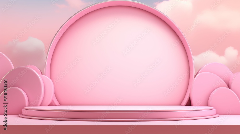Pink Background With Plate and Clouds Pink Background With Plate and Clouds