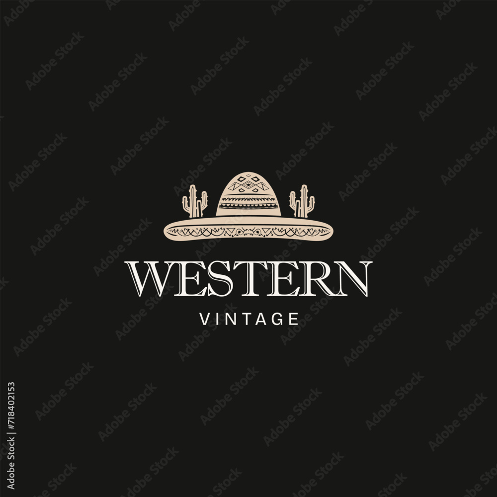 Vector logo design featuring mexican sombrero hat and cactus Vector logo design featuring mexican sombrero hat and cactus