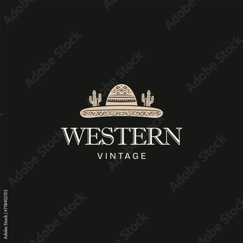 Vector logo design featuring mexican sombrero hat and cactus