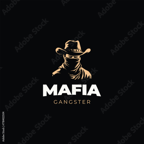 a mysterious man in a hat with a mustache in glasses. Mafia icon symbol logo 