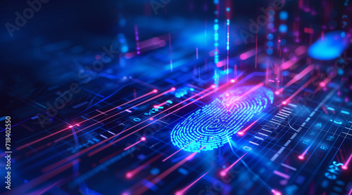 2fa authentication login or cybersecurity fingerprint and secure online connection of professional Enterprise resource planning ERP electronic account, wide futuristic banner design