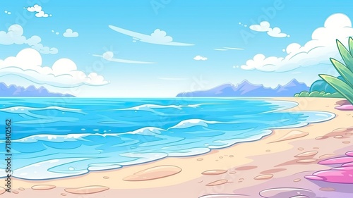 cartoon illustration ocean or sea seashore.