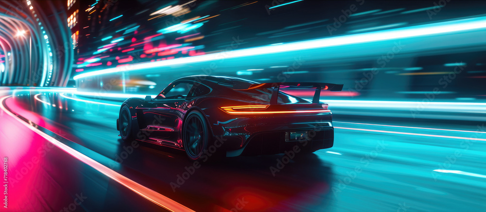 EV driving fast at night, dynamic shot