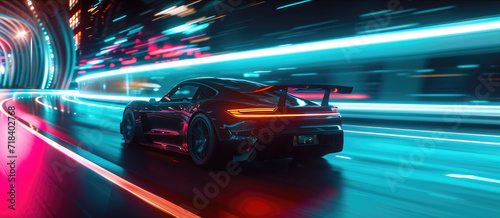 EV driving fast at night, dynamic shot © piai