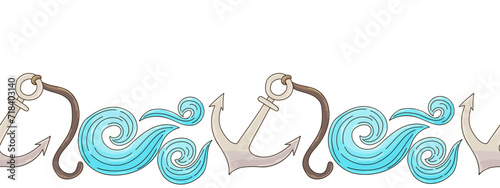 Marine seamless border. Children's fairy-tale drawing
