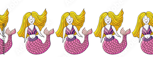 Marine seamless border. Children's fairy-tale drawing