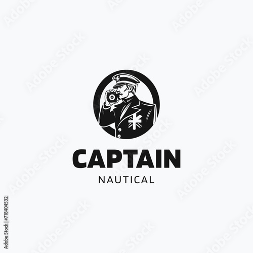 captain nautical logo ,The sea captain looks through a spyglass 