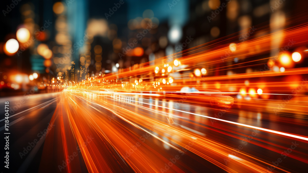 motion blur effect of traffic in the city at night