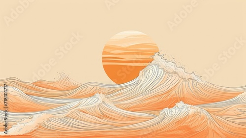 single line drawing of a ocean wave on a solid background, backdrop