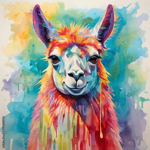 A painting of a llama with bright colors © Georgii