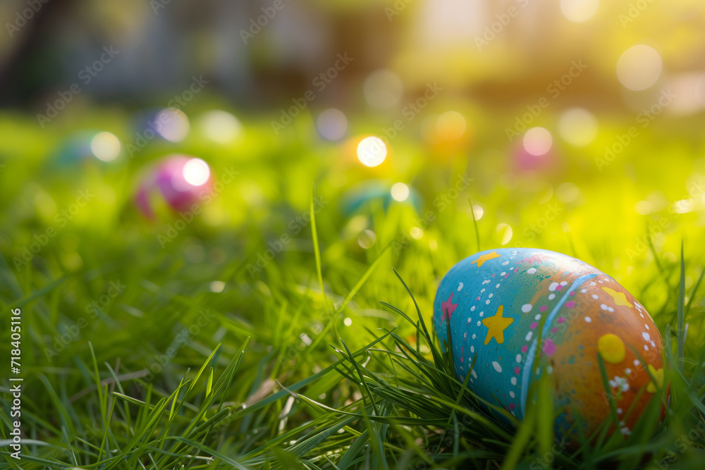 easter eggs on green grass easter eggs on green grass