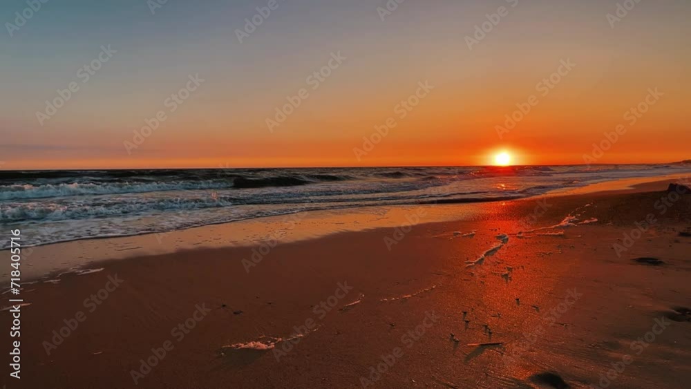 Sunset on the beach in Golubitskaya. Beautiful sunset on the background of the sea. Sunset landscape, amazing light of nature. The background of the nature environment.The Sea of Azov. Golubitskaya 4К Sunset on the beach in Golubitskaya. Beautiful sunset on the background of the sea. Sunset landscape, amazing light of nature. The background of the nature environment.The Sea of Azov. Golubitskaya 4К