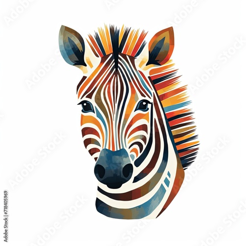 A colorful zebra s head on a white background