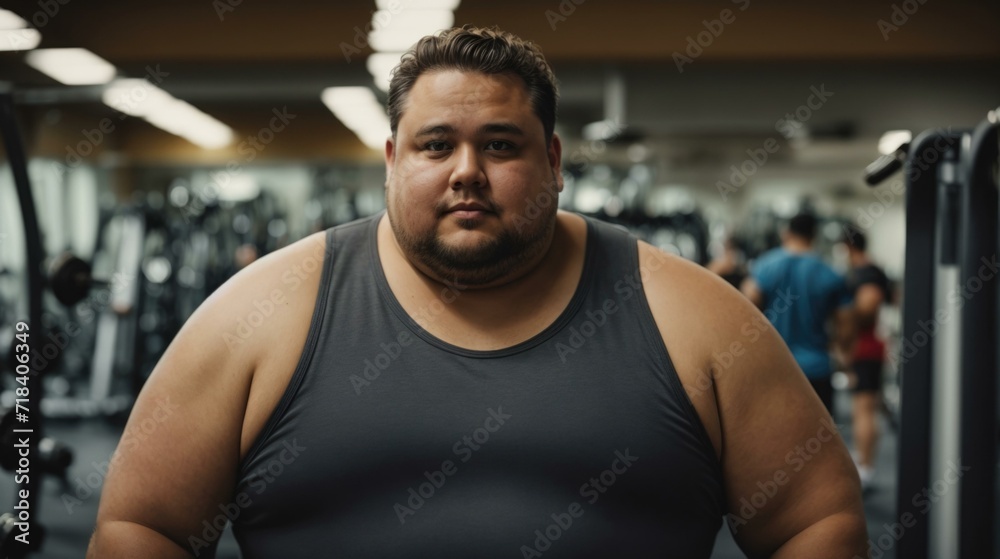 A fat man in a gym. Generative AI.
