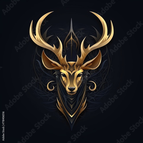 A golden deer head on a black background