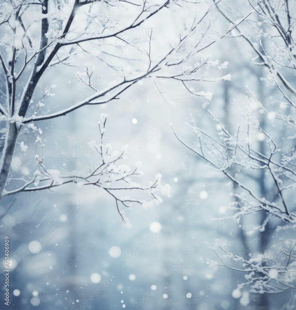 Winter background with snow and trees. Generative AI. Winter background with snow and trees. Generative AI.