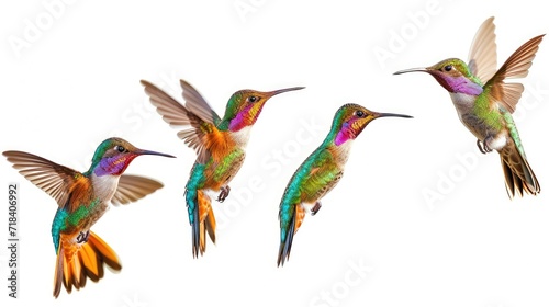 colorful hummingbirds in the air, white background  © Barbara Taylor