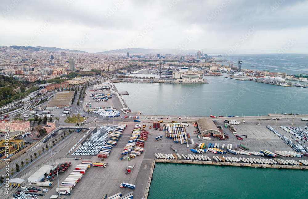 Fototapeta premium View Point Of Barcelona in Spain. Harbor of Barcelona in Background.