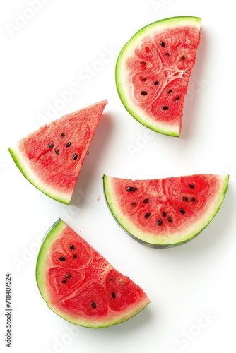 photograph of a set of 4 simple watermelon slices isolated on white background 