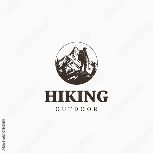 adventure hiking logo vector vintage illustration design