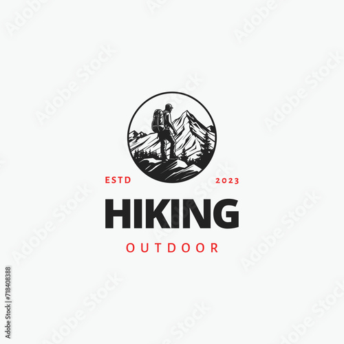adventure hiking logo vector vintage illustration design