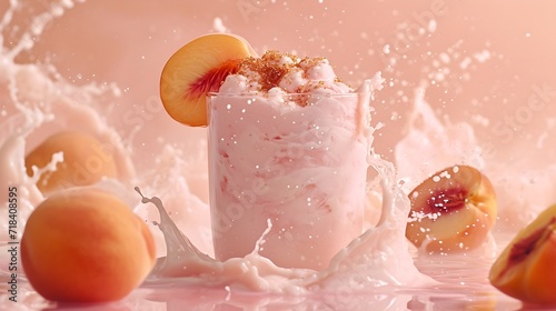 Peach-flavored yogurt with a dynamic motion shot