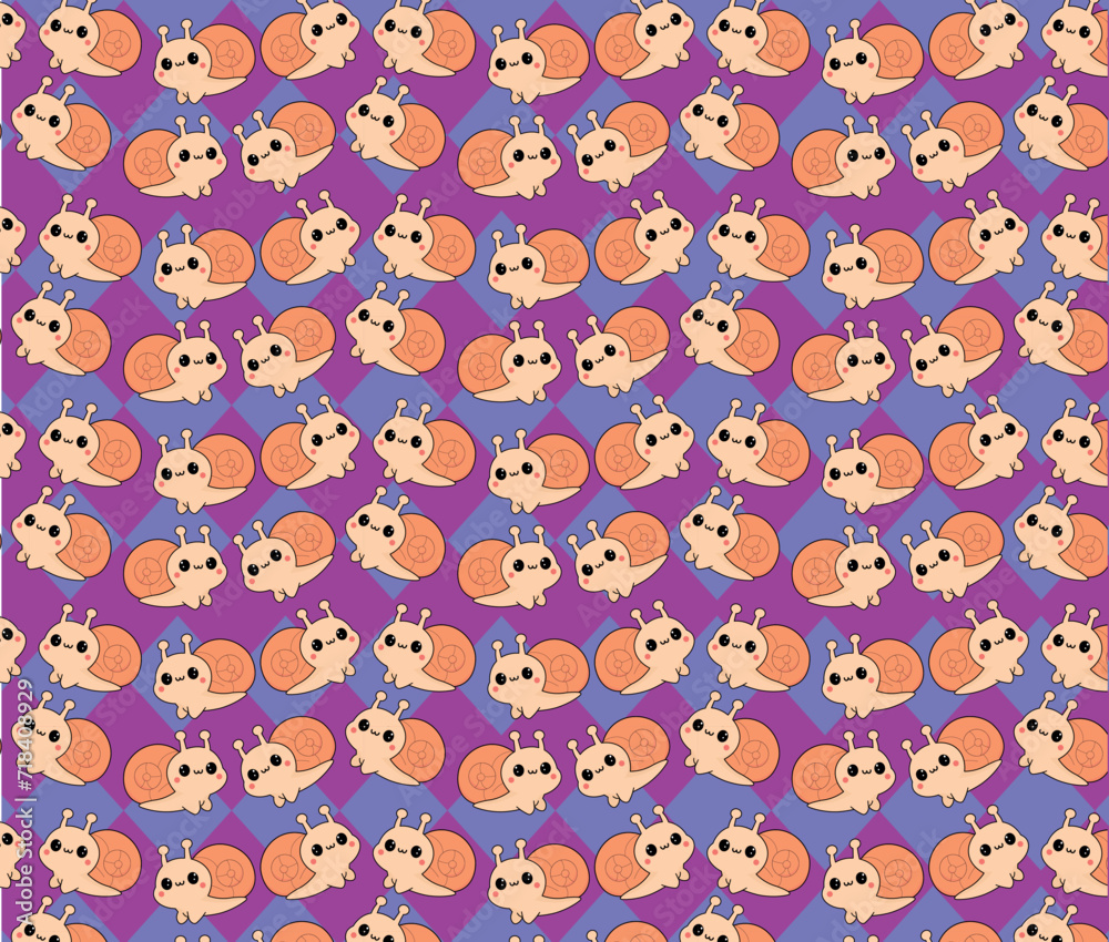 Snail pattern, vector illustration, background, fabric texture cute pattern