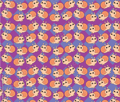 Snail pattern, vector illustration, background, fabric texture cute pattern