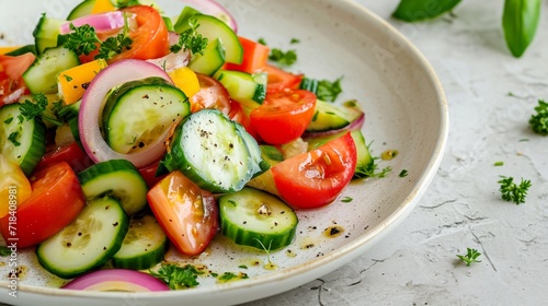 pickled cucumber and tomato salad on a white plate  