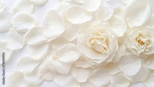 A backdrop of white roses with a soft focus and copy space  perfect for a website header design or social media.
